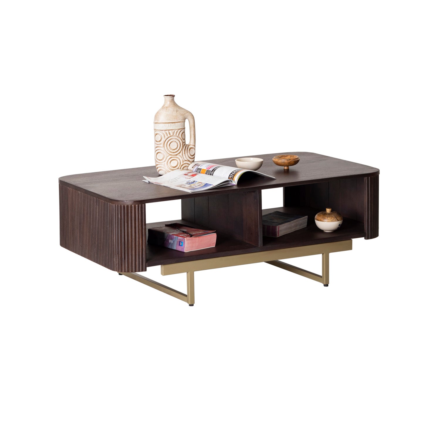 Modern Fluted Coffee Table in Dark Wood