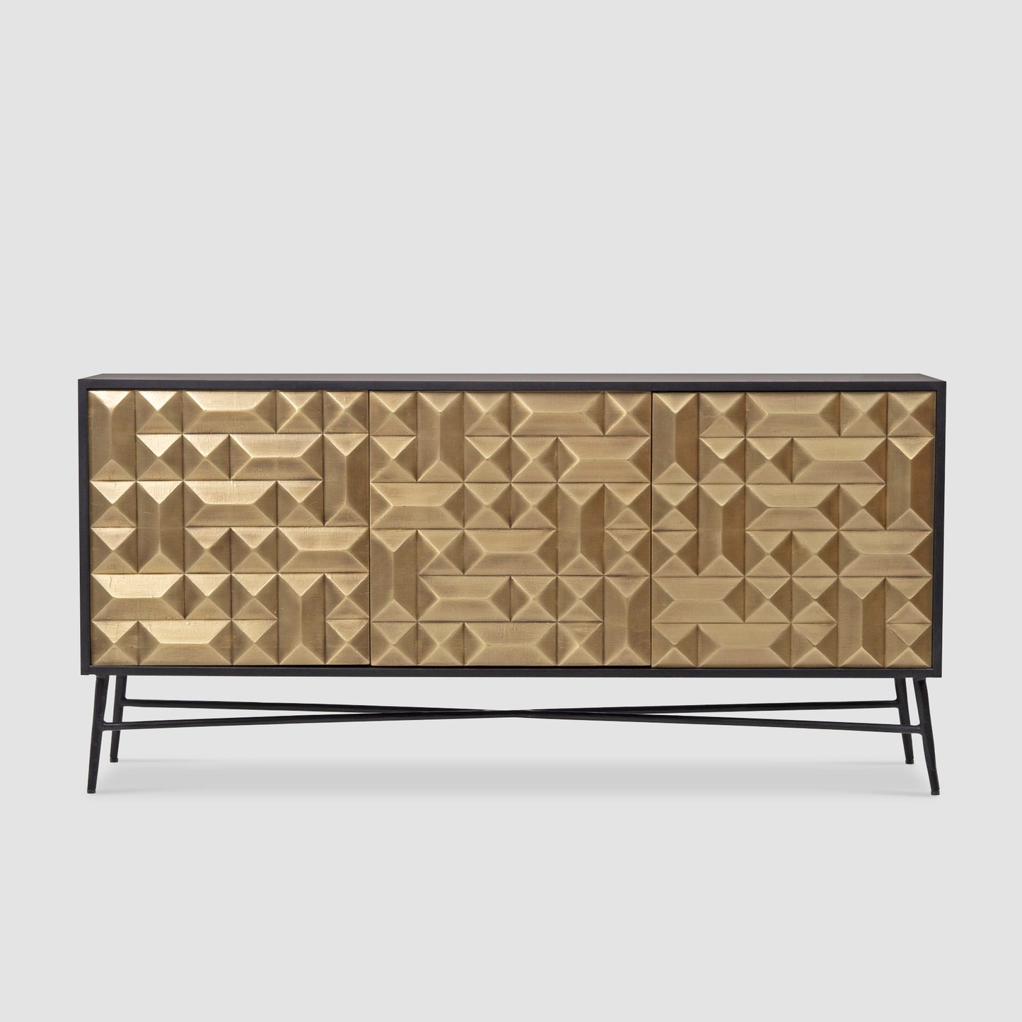 Modern Geometric Brass-Finish Sideboard