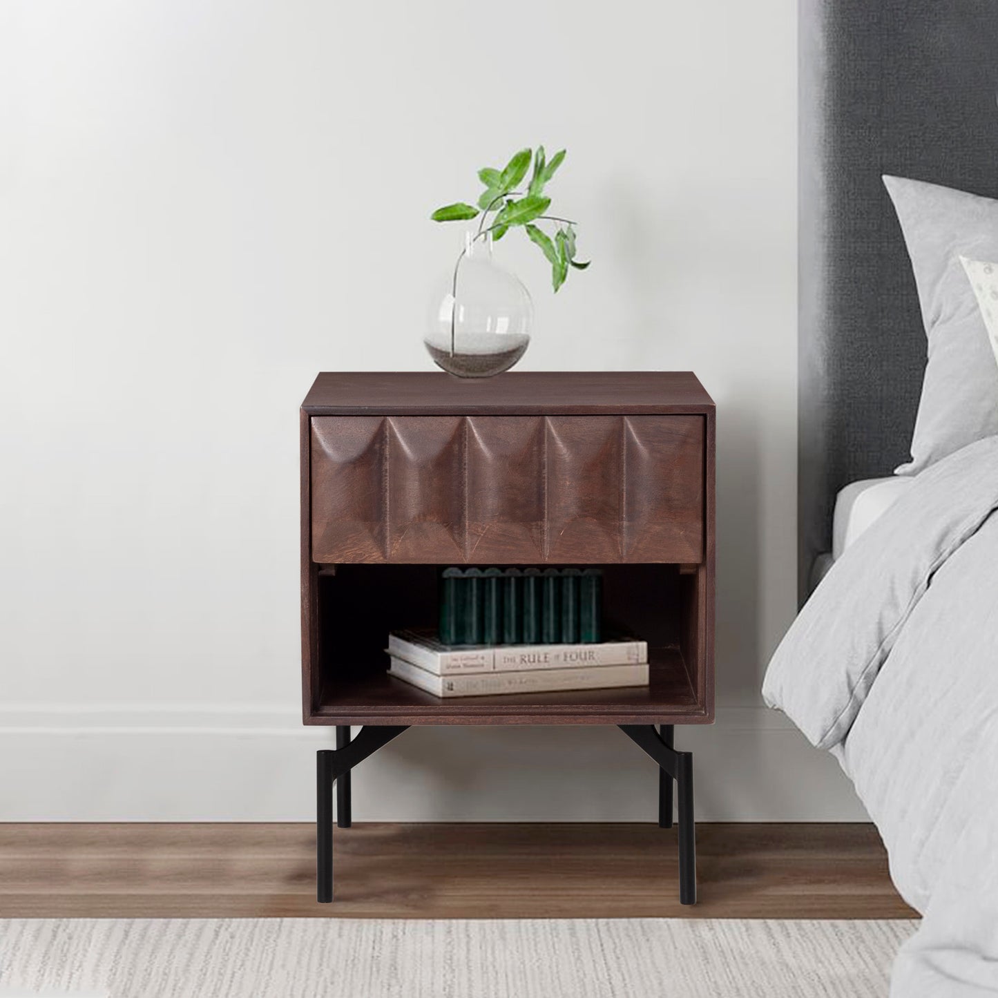 Modern Walnut Bedside Table