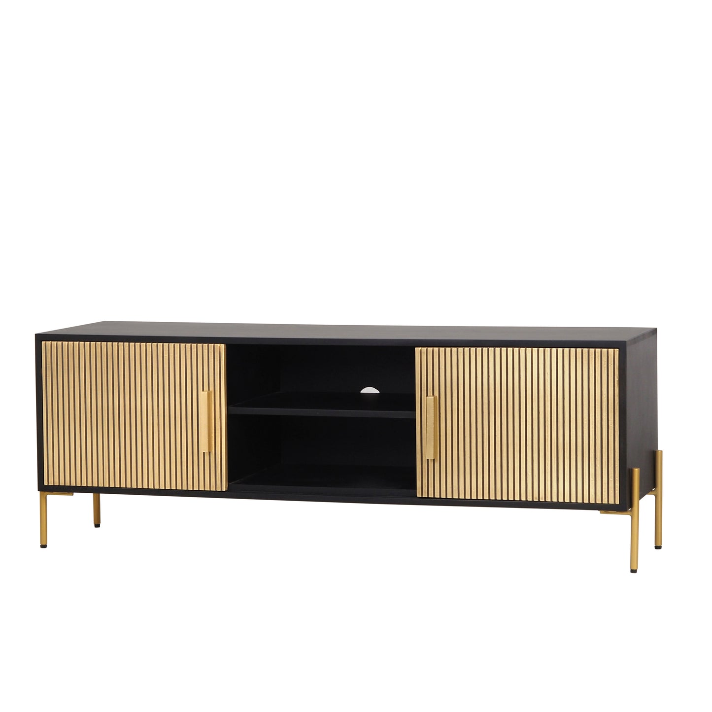 Auris Fluted TV Unit – Media Console in Black & Gold