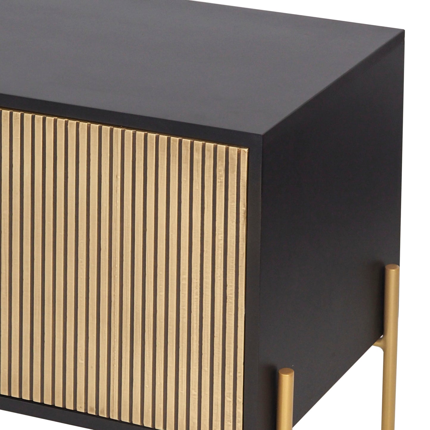 Auris Fluted TV Unit – Media Console in Black & Gold