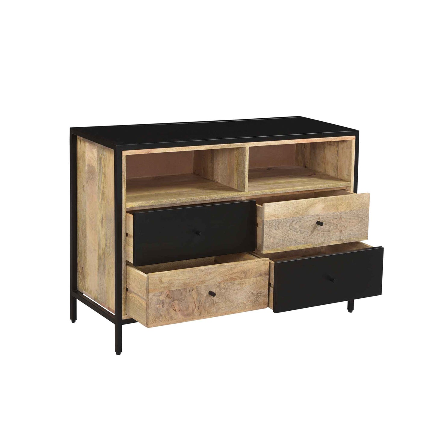 Modern Mango Wood Cabinet with Black Drawers