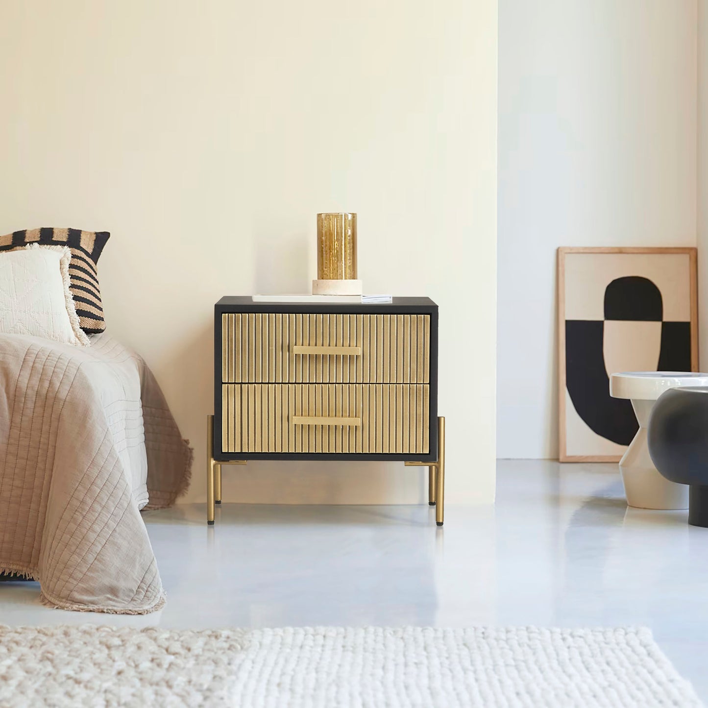 Auris Metal-Leg Bedside Table – 2 Drawers
