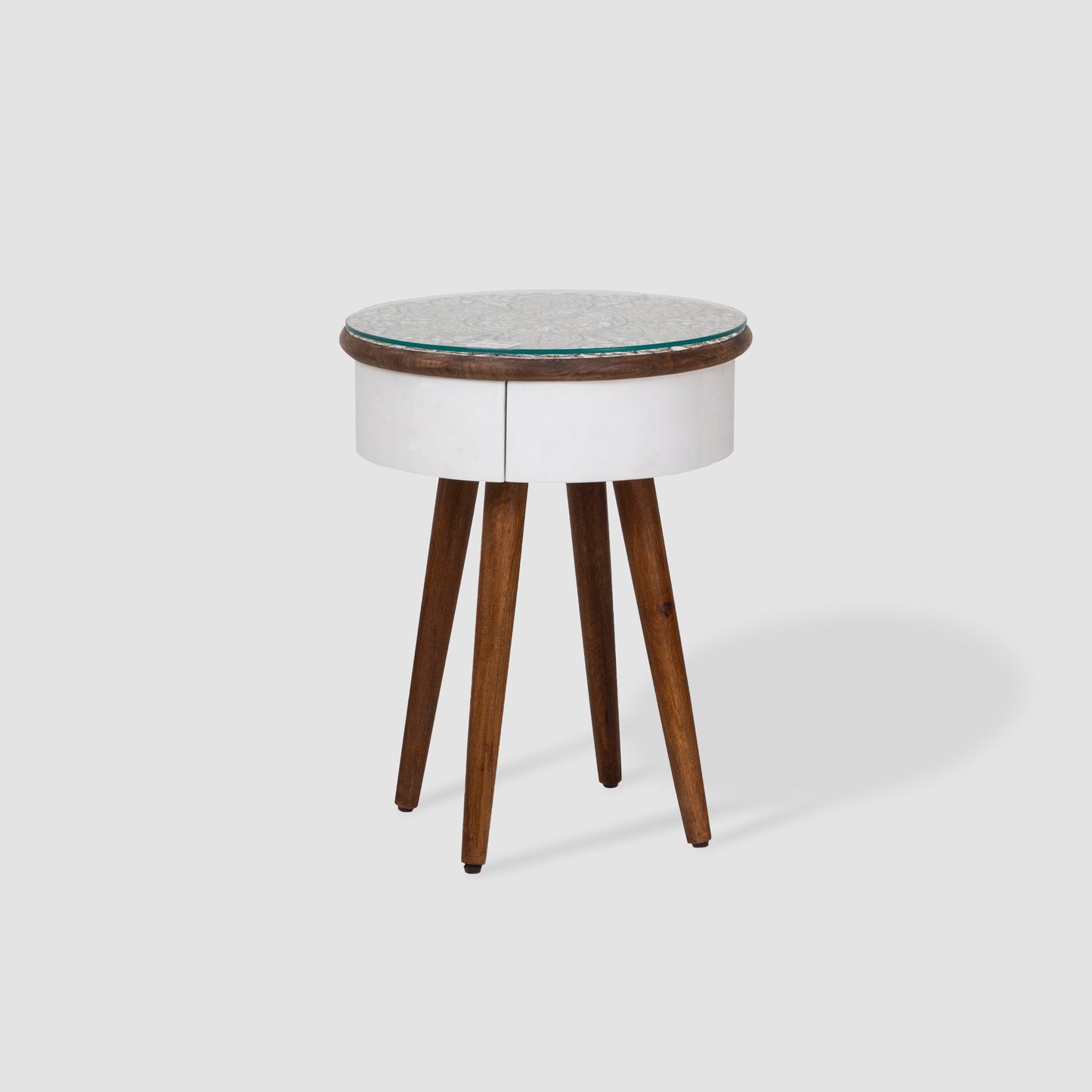 Luxury Hand-Carved Glass Top Side Table