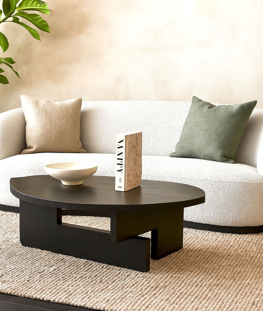Modern Black Mango Wood Coffee Table – Bold Geometric Design
