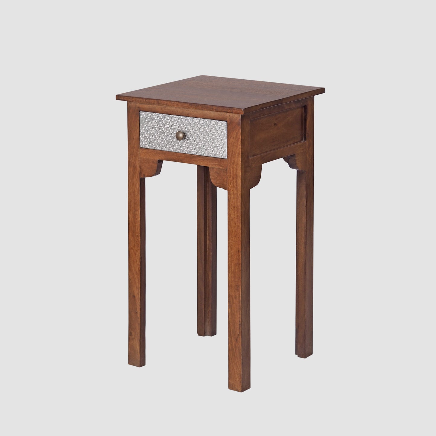 Handcrafted Wooden Bedside Table with Metal Drawer