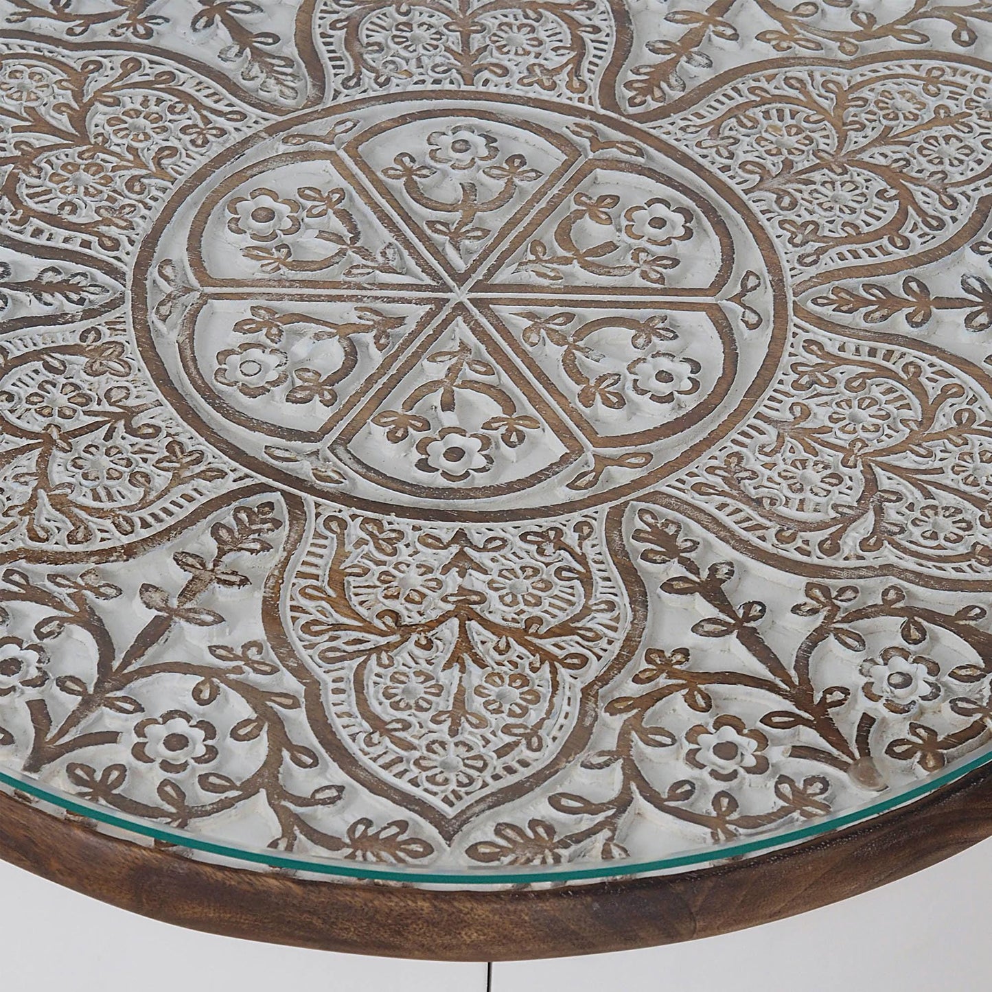Luxury Hand-Carved Glass Top Side Table