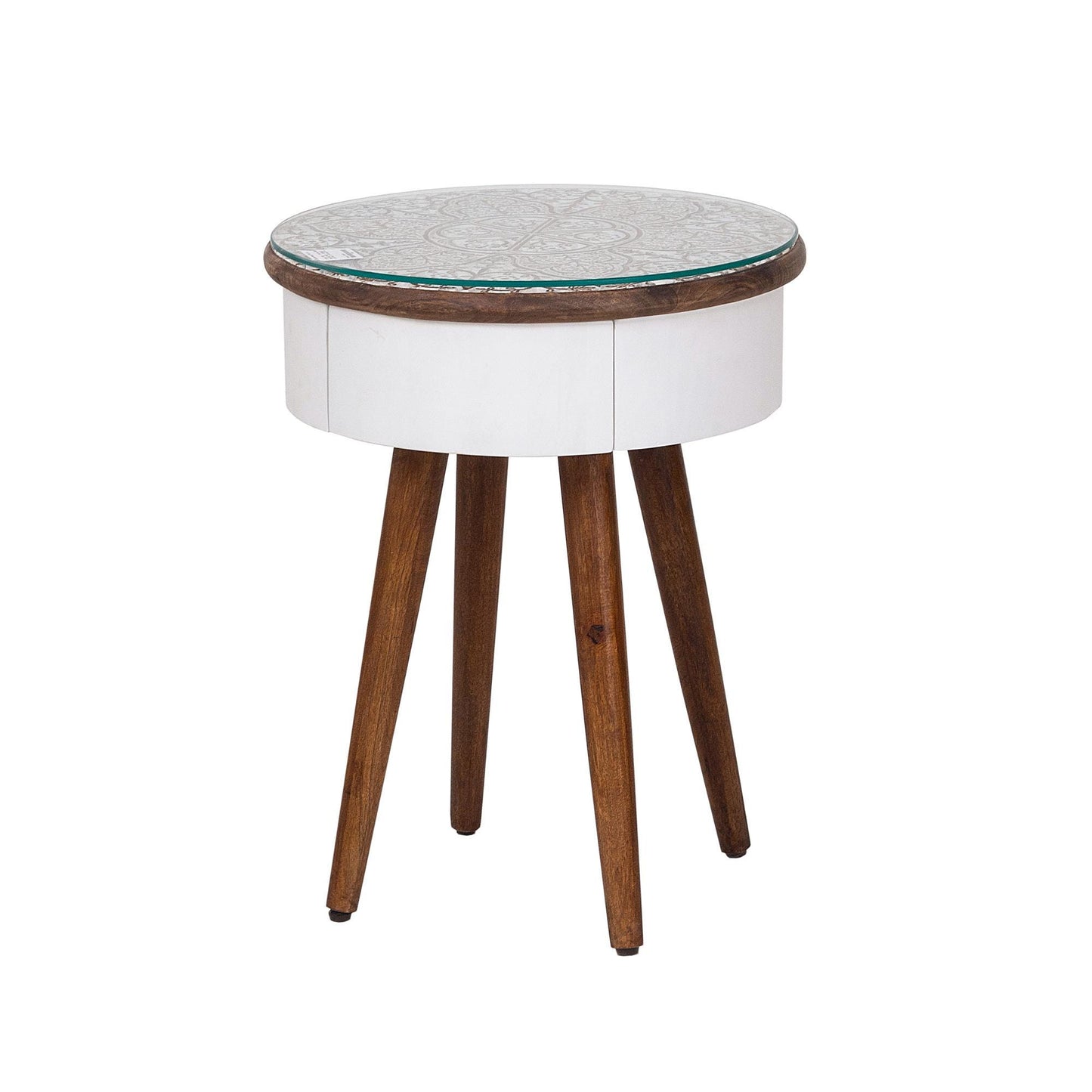 Luxury Hand-Carved Glass Top Side Table