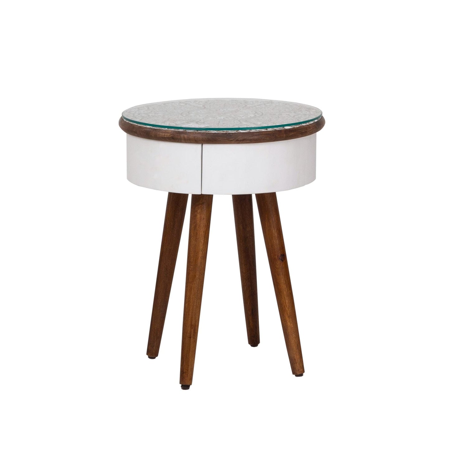 Luxury Hand-Carved Glass Top Side Table