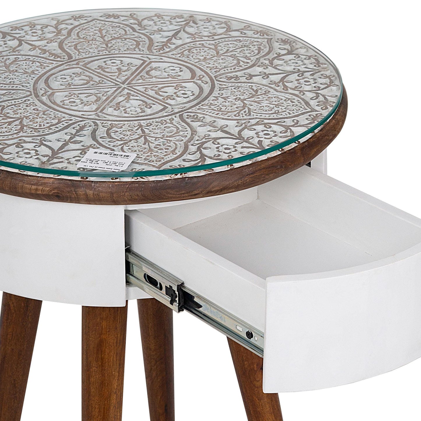 Luxury Hand-Carved Glass Top Side Table