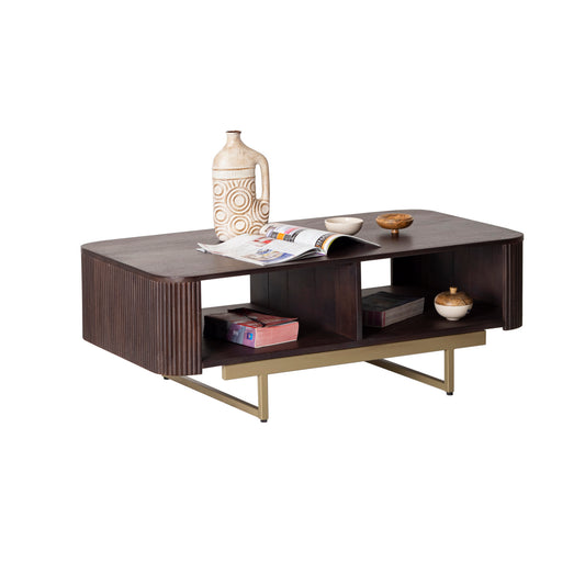 Modern Fluted Coffee Table in Dark Wood