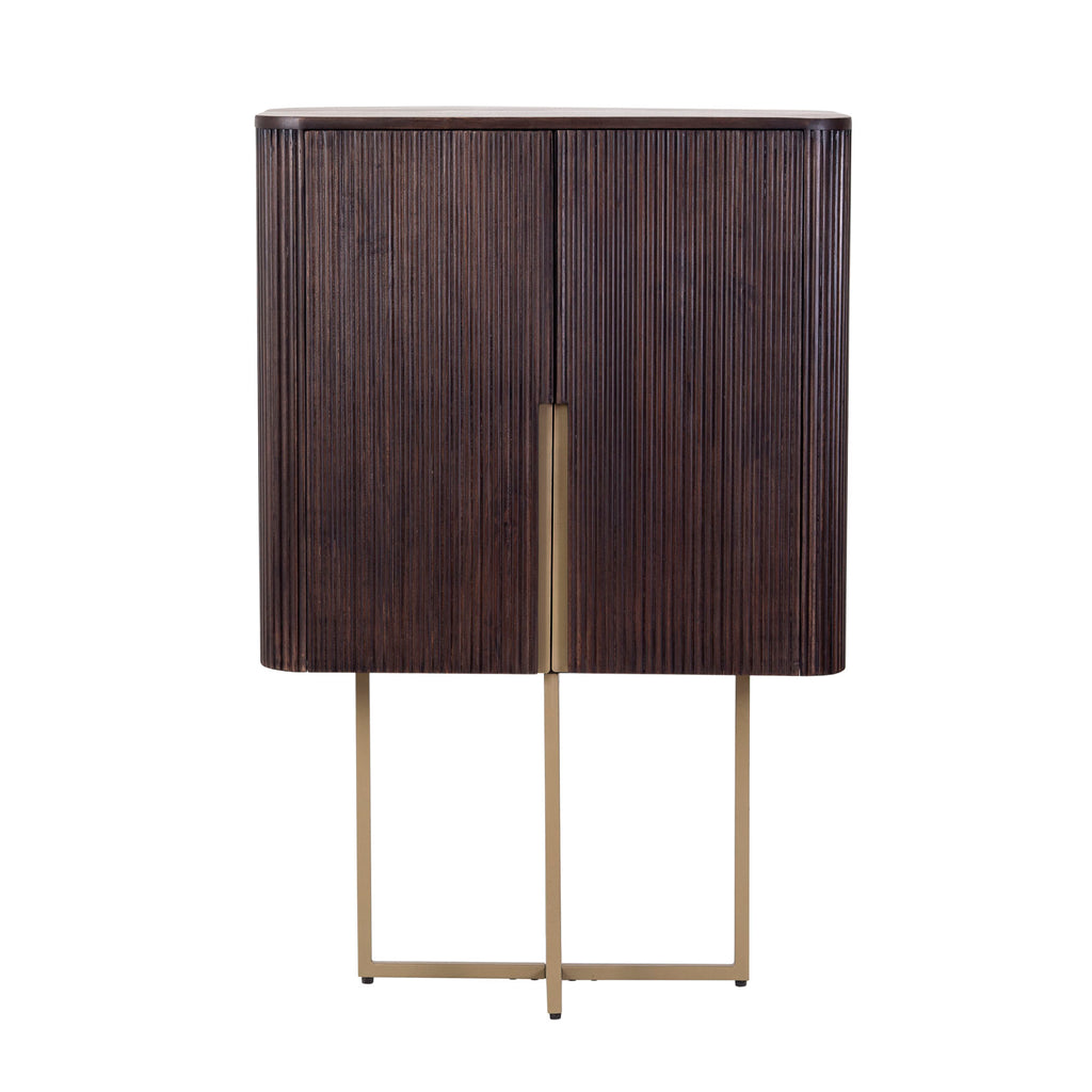 Modern Fluted Bar Cabinet in Dark Wood