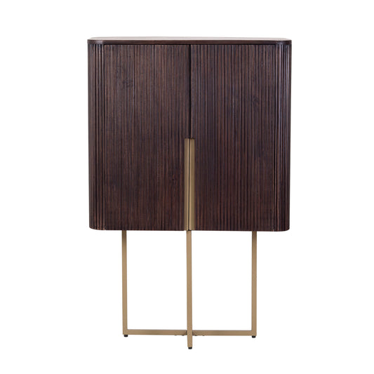 Modern Fluted Bar Cabinet in Dark Wood