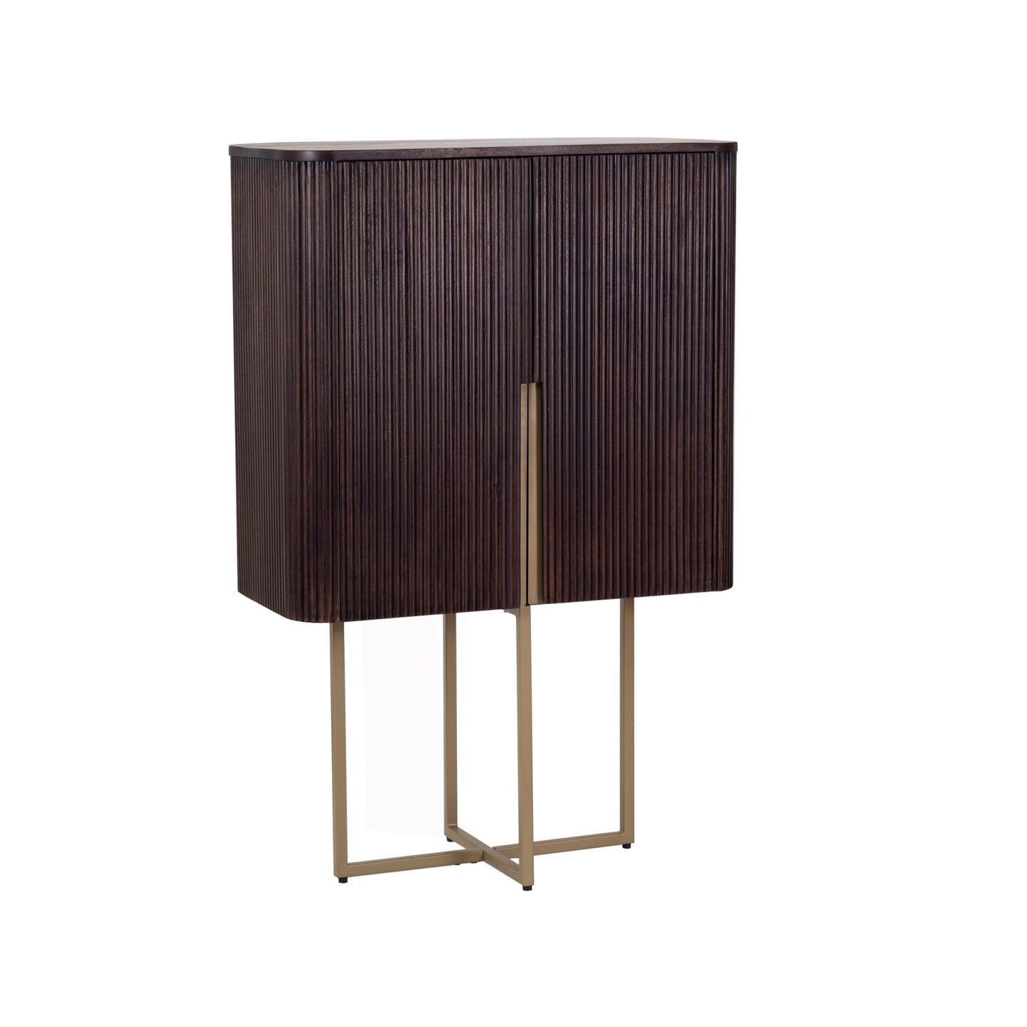 Modern Fluted Bar Cabinet in Dark Wood