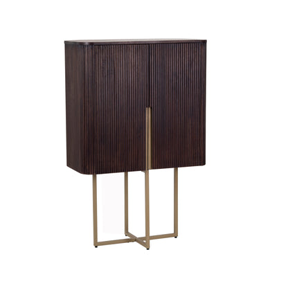 Modern Fluted Bar Cabinet in Dark Wood