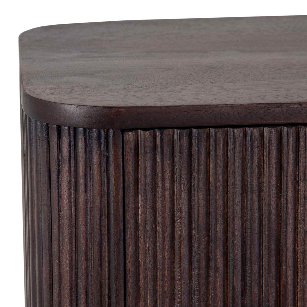 Modern Fluted Bar Cabinet in Dark Wood