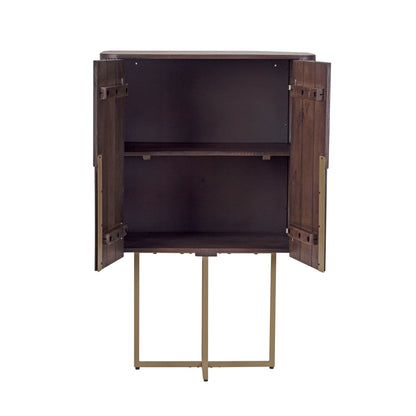 Modern Fluted Bar Cabinet in Dark Wood