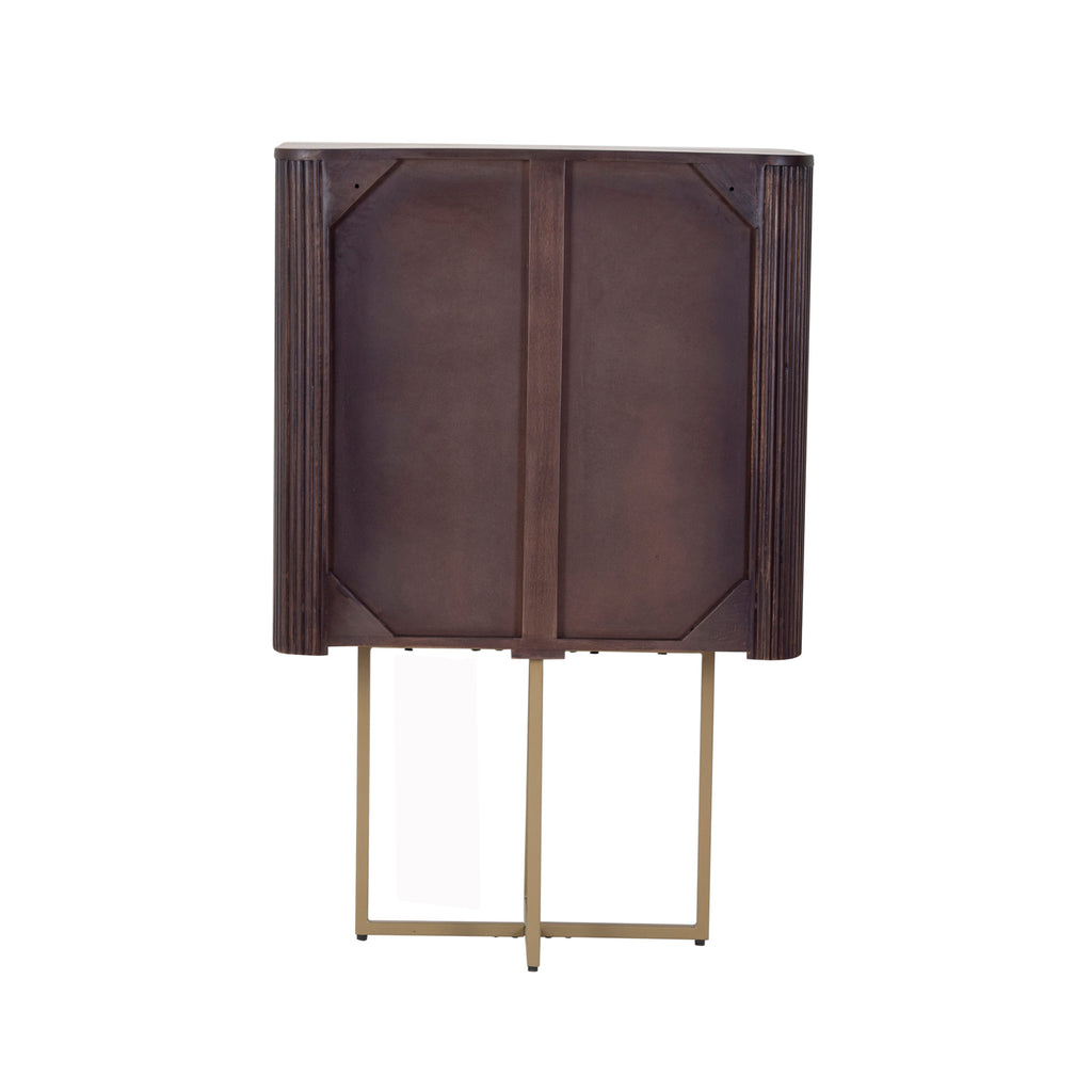 Modern Fluted Bar Cabinet in Dark Wood