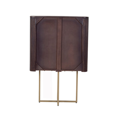 Modern Fluted Bar Cabinet in Dark Wood