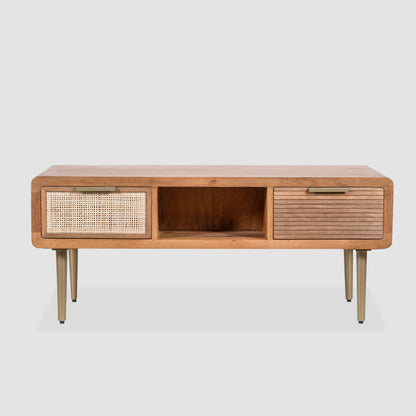 Mid-Century Modern Wood Coffee Table with Storage Drawers