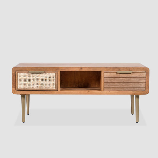 Mid-Century Modern Wood Coffee Table with Storage Drawers