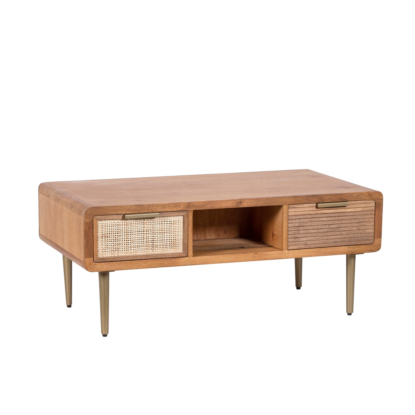 Mid-Century Modern Wood Coffee Table with Storage Drawers