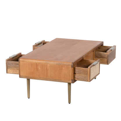 Mid-Century Modern Wood Coffee Table with Storage Drawers
