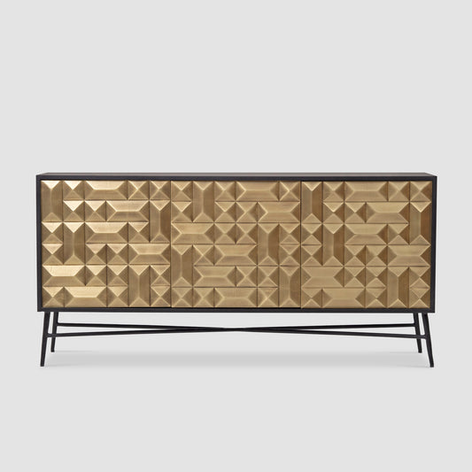 Modern Geometric Brass-Finish Sideboard