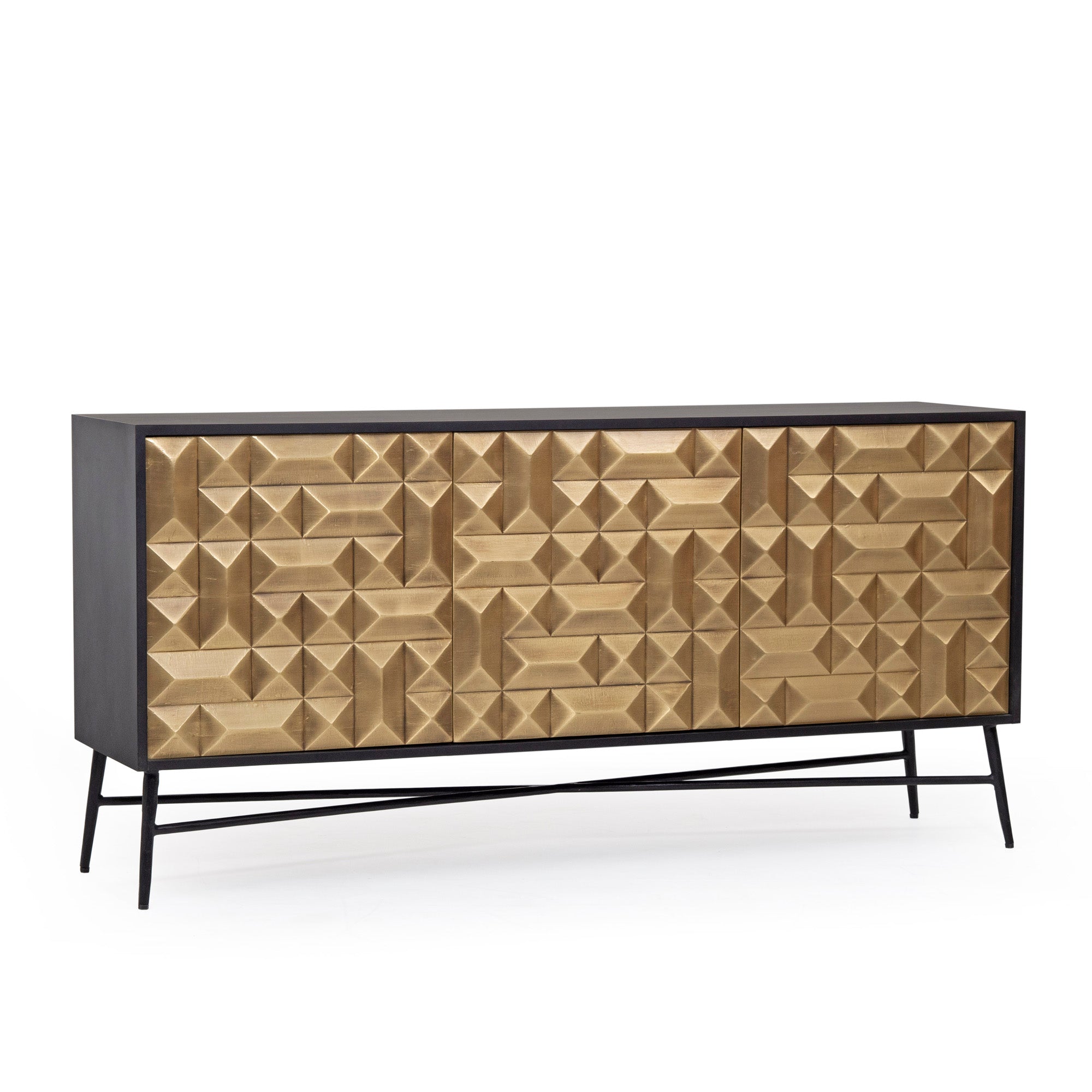 Modern Geometric Brass-Finish Sideboard