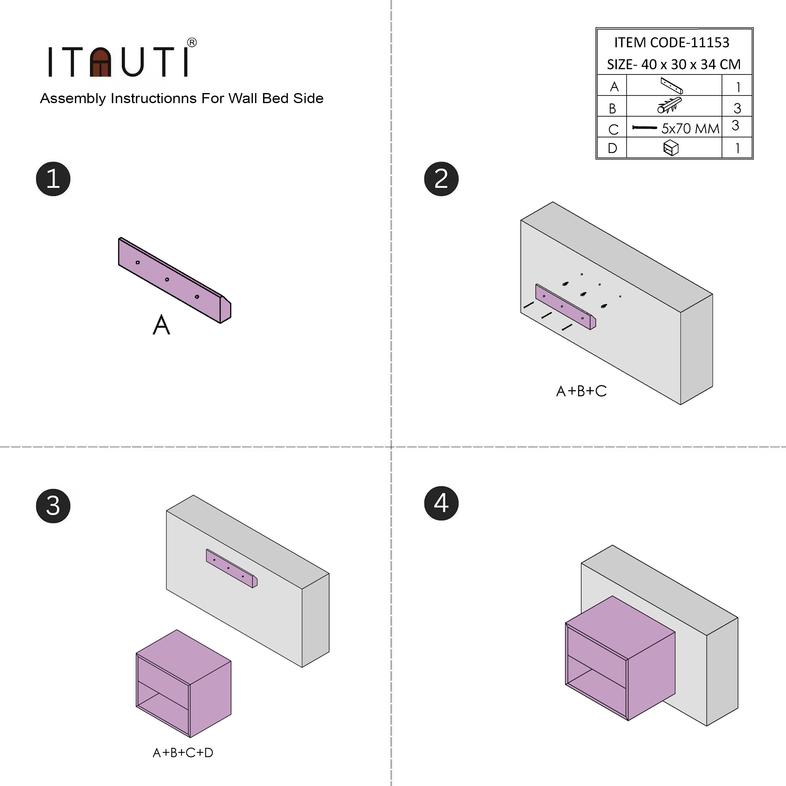 Wall Shelf Bed  Side Table