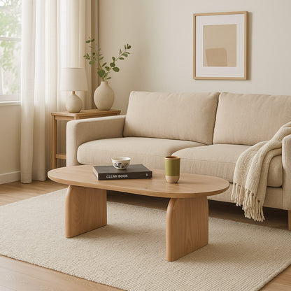 Curved Leg Solid Wood Oval Coffee Table
