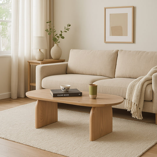 Curved Leg Solid Wood Oval Coffee Table