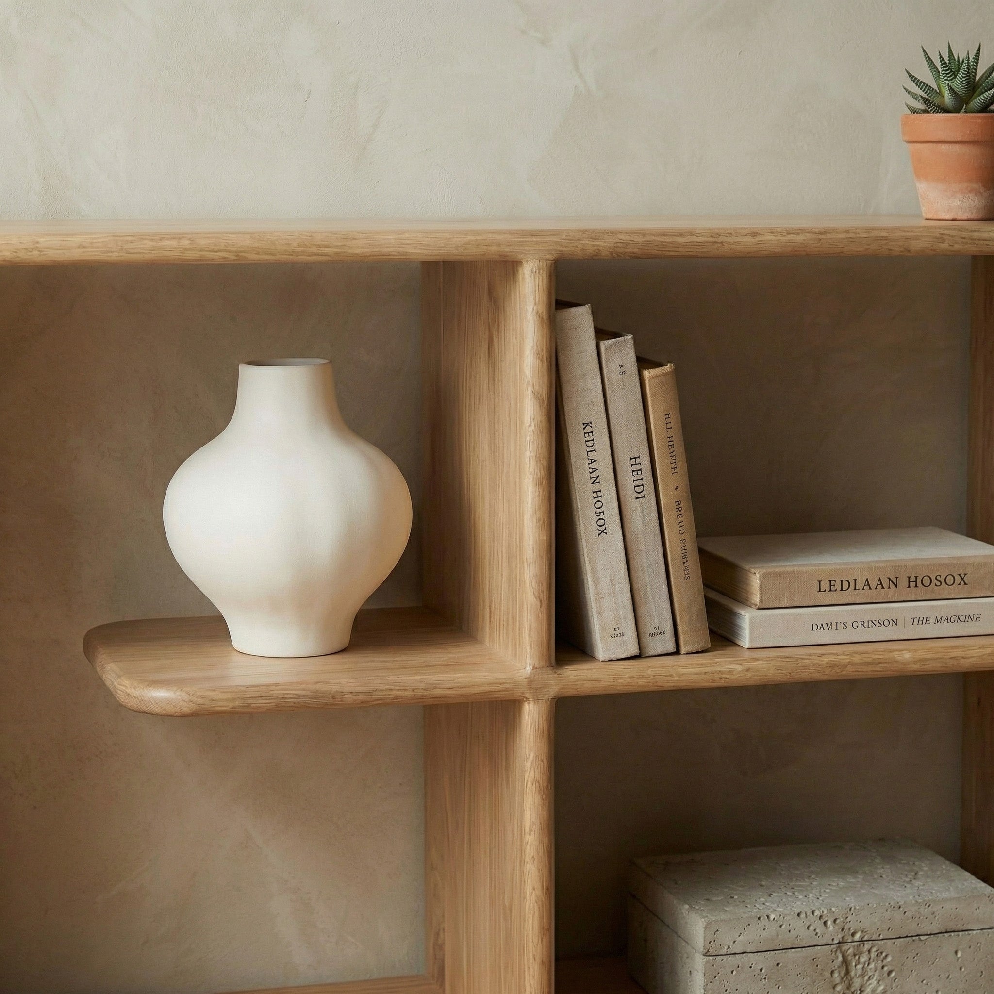 Solid Wood Low Library Shelf | Scandinavian Style Open Bookcase, Living Room Console