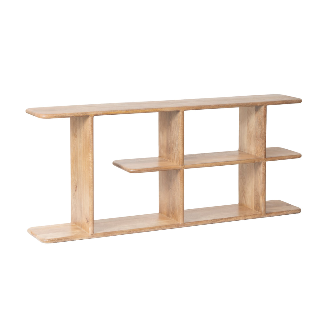 Solid Wood Low Library Shelf | Scandinavian Style Open Bookcase, Living Room Console