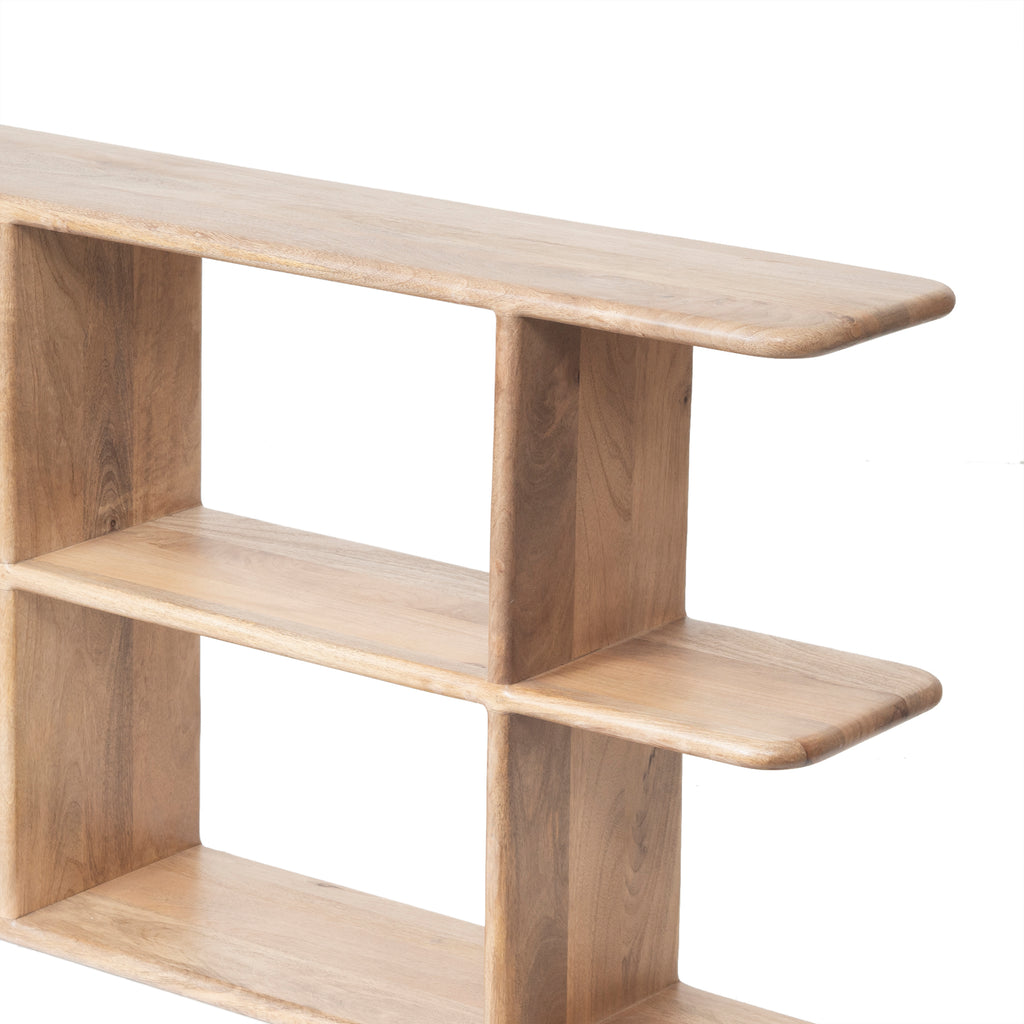 Solid Wood Low Library Shelf | Scandinavian Style Open Bookcase, Living Room Console