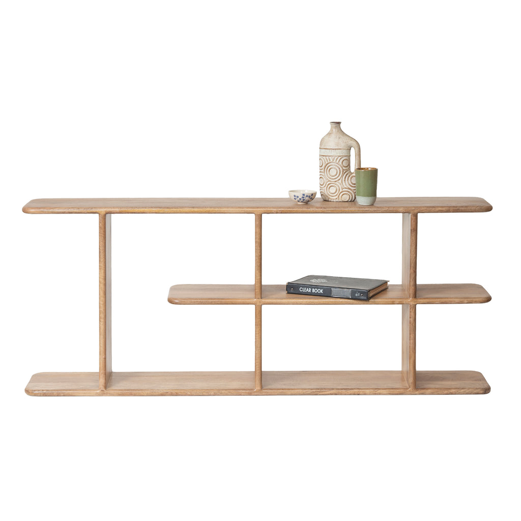 Solid Wood Low Library Shelf | Scandinavian Style Open Bookcase, Living Room Console