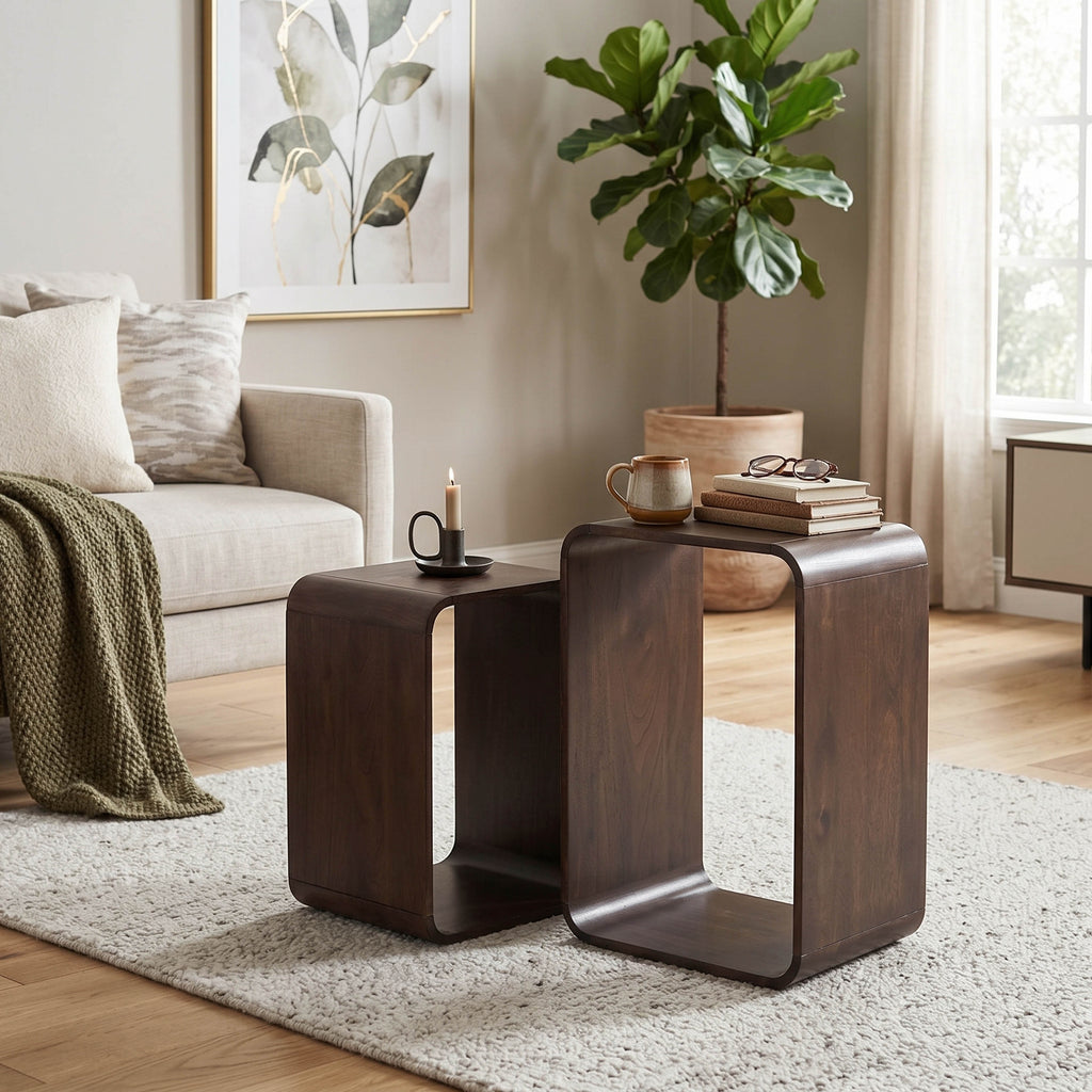 Nested Wooden Side Tables Set of 2