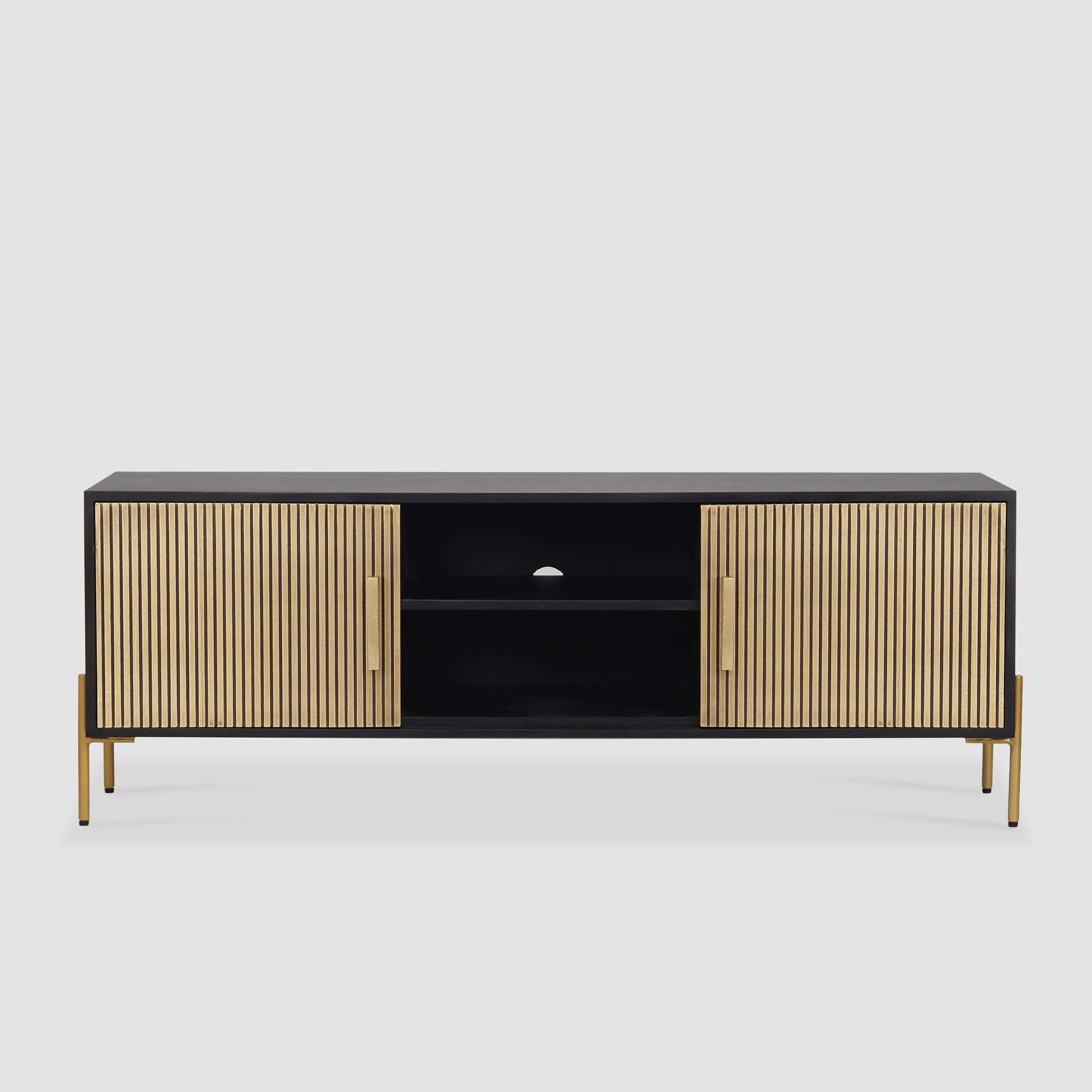Auris Fluted TV Unit – Media Console in Black & Gold
