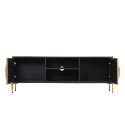 Auris Fluted TV Unit – Media Console in Black & Gold