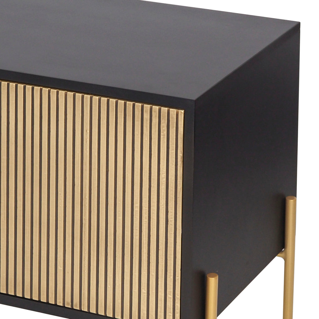 Auris Fluted TV Unit – Media Console in Black & Gold