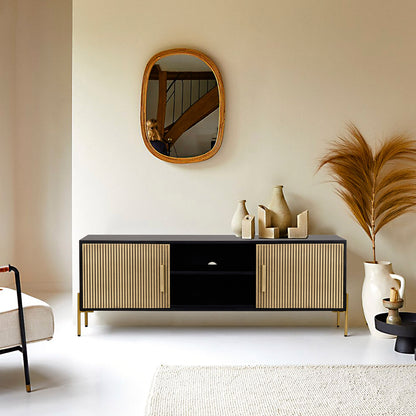 Auris Fluted TV Unit – Media Console in Black & Gold