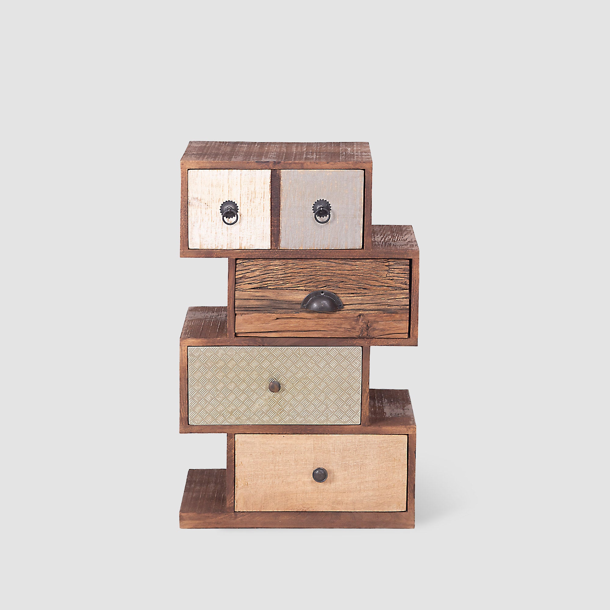 5-Drawer Storage Cabinet with Zig-Zag Design | Mango Wood & Metal Clad Chest of Drawers