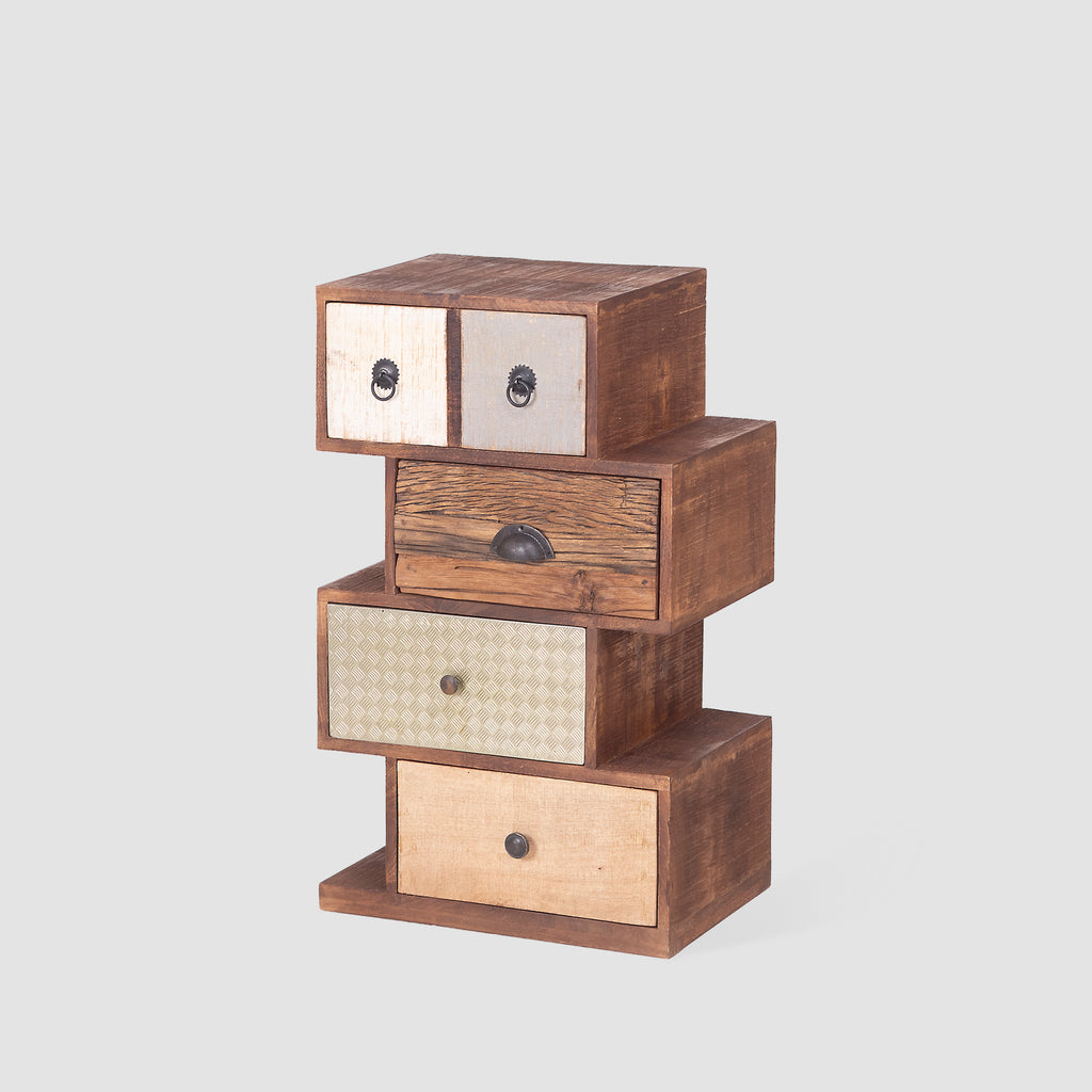 5-Drawer Storage Cabinet with Zig-Zag Design | Mango Wood & Metal Clad Chest of Drawers
