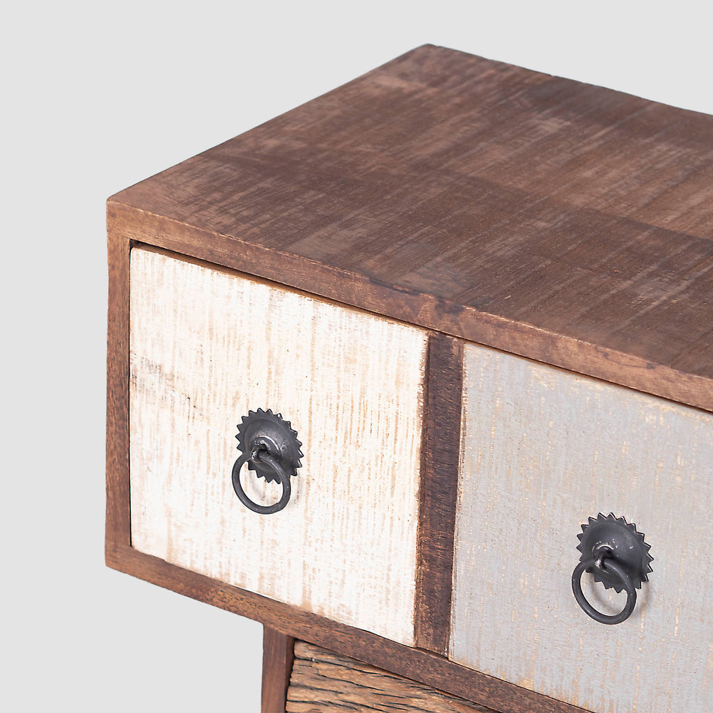 5-Drawer Storage Cabinet with Zig-Zag Design | Mango Wood & Metal Clad Chest of Drawers