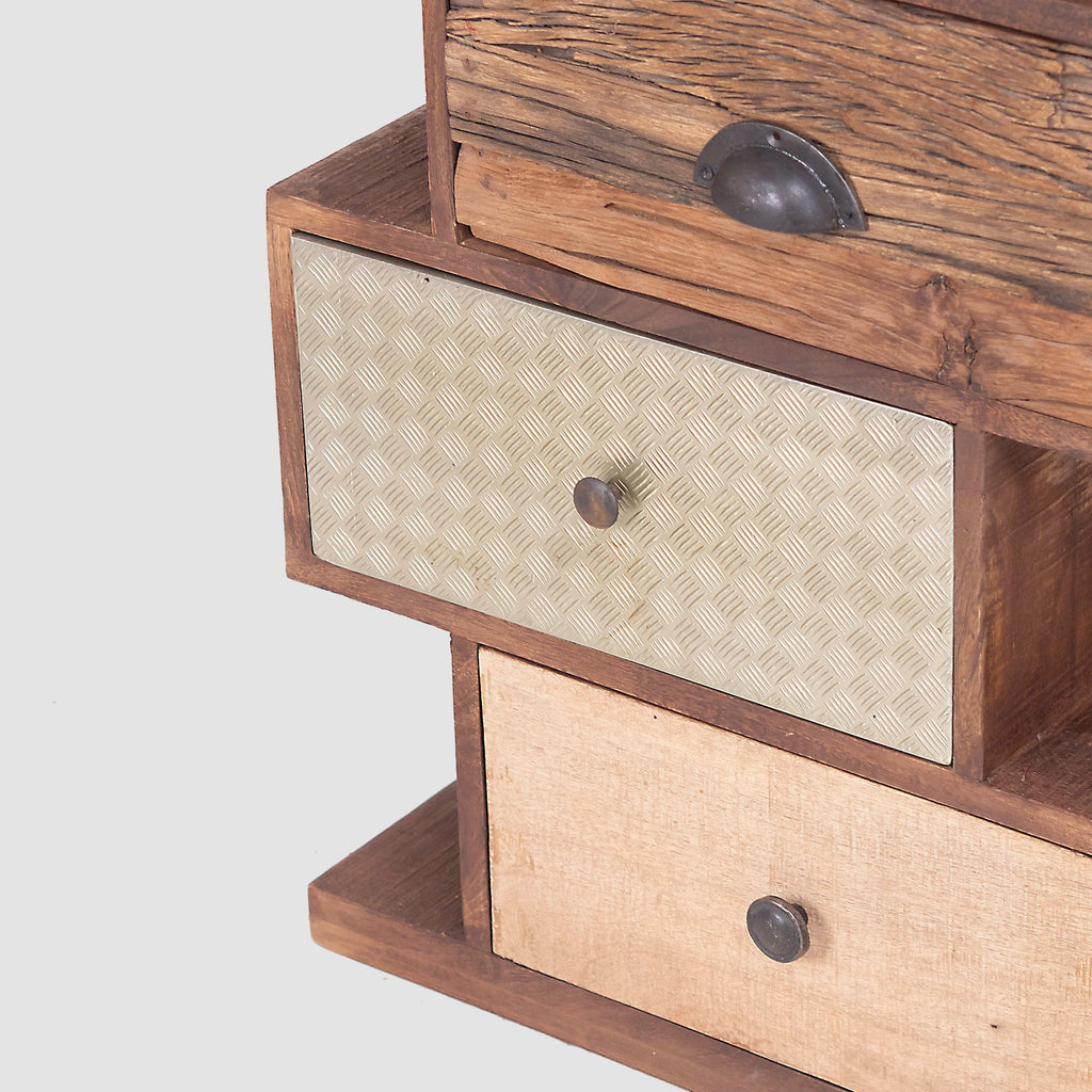 5-Drawer Storage Cabinet with Zig-Zag Design | Mango Wood & Metal Clad Chest of Drawers