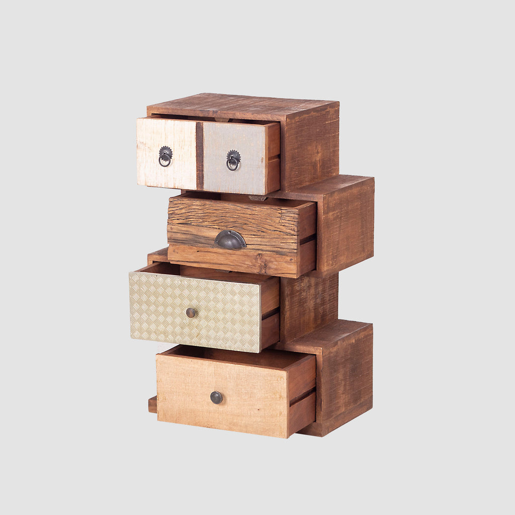 5-Drawer Storage Cabinet with Zig-Zag Design | Mango Wood & Metal Clad Chest of Drawers