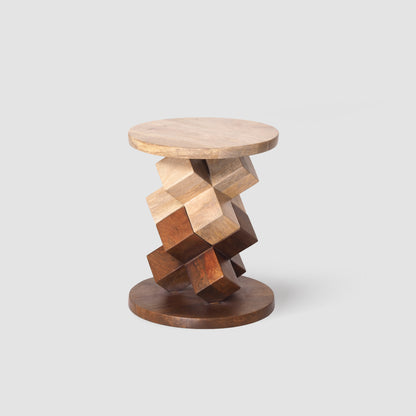 Geometric Mango Wood Side Table