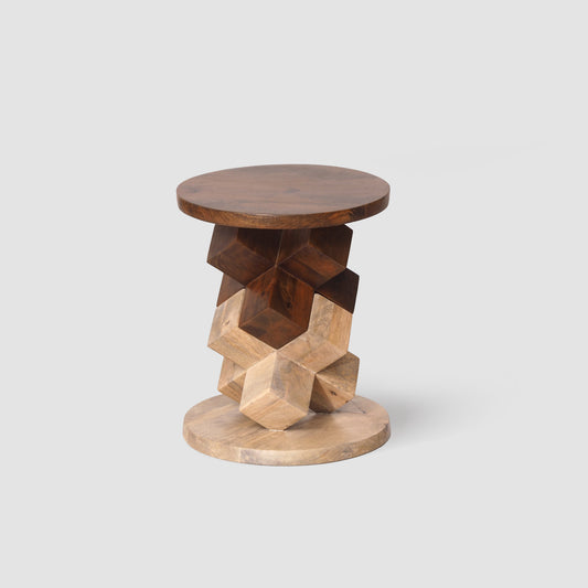Geometric Mango Wood Side Table