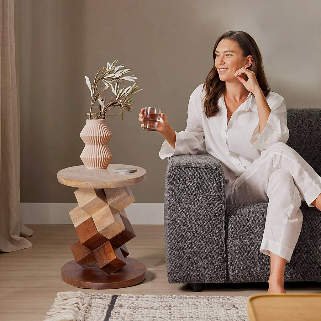 Geometric Mango Wood Side Table