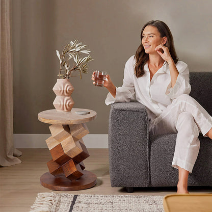 Geometric Mango Wood Side Table